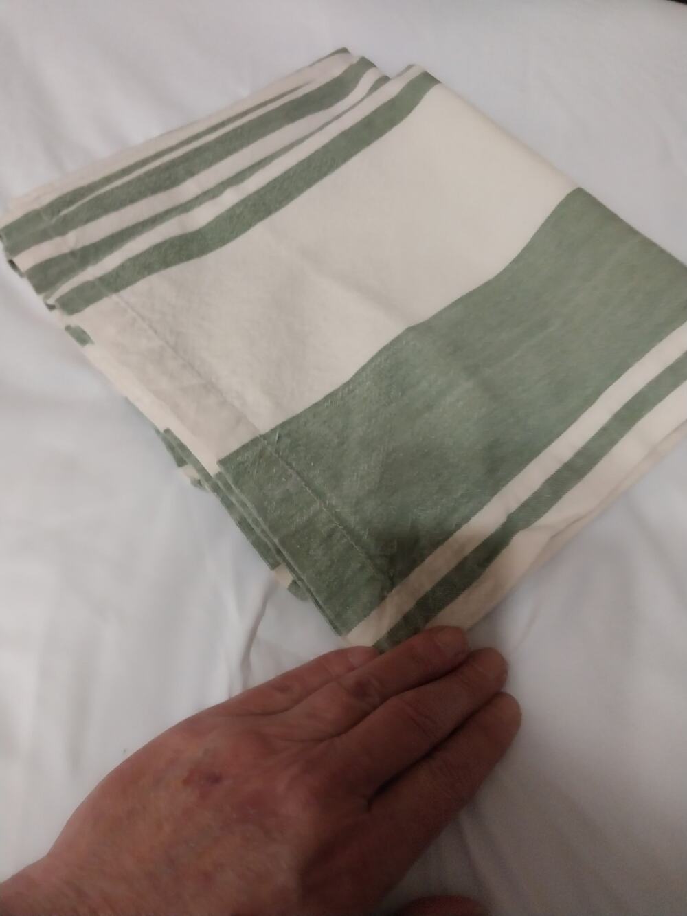 Green & Creme Striped Napkins Farm House Decor Set Of 3 18x18